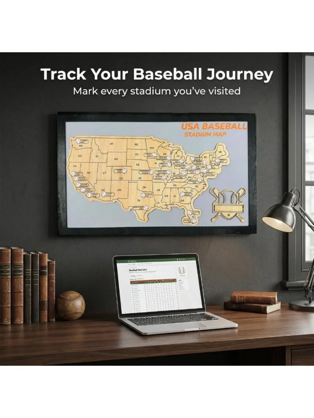 Baseball Stadium Map Tracker | MLB Ballparks Visited Checklist Poster Decor